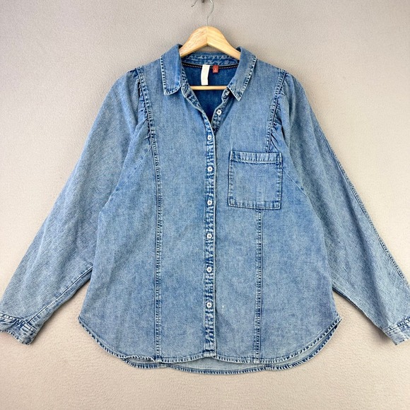 Maeve Tops - Maeve Anthropologie Chambray Denim Shirt Womens M Blue‎ Button Up Puff Sleeve